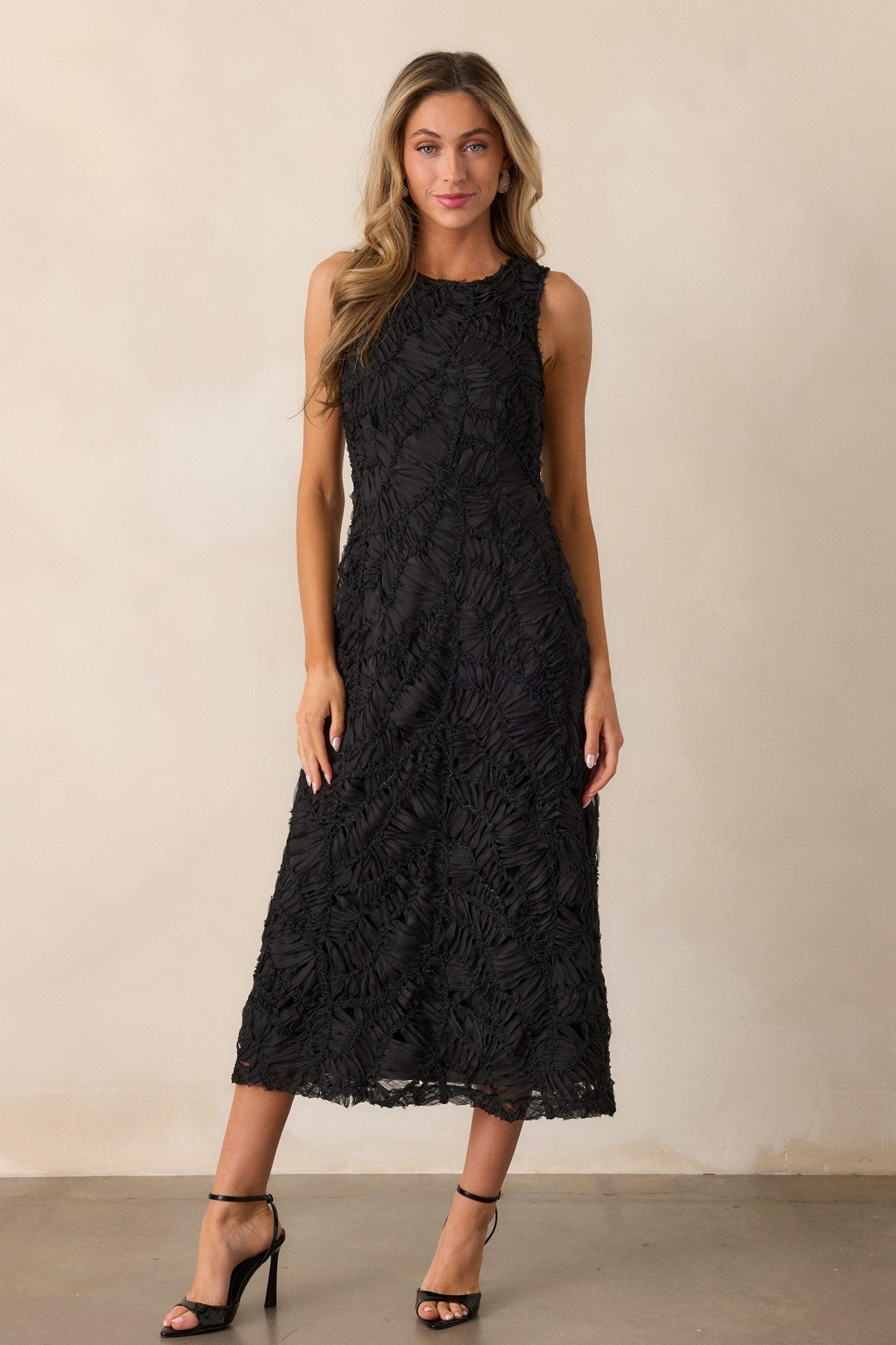 Chasing Shadows Black Textured Midi Dress Product Image