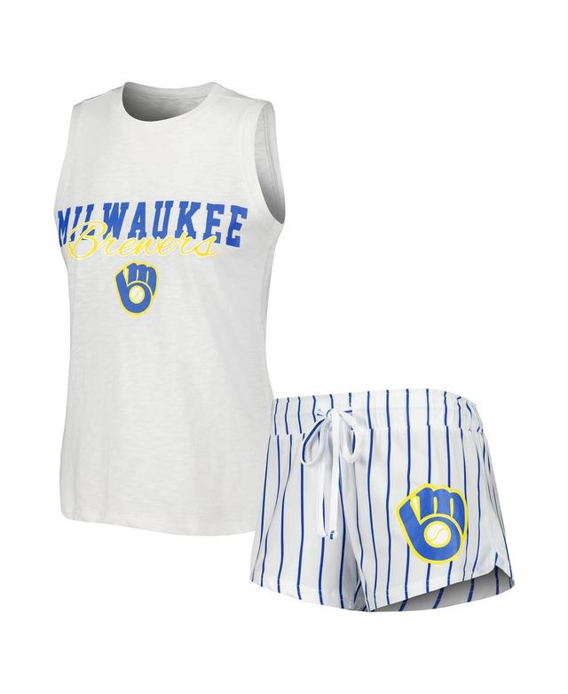 Womens Concepts Sport White Milwaukee Brewers Reel Pinstripe Tank Top and Shorts Sleep Set Product Image