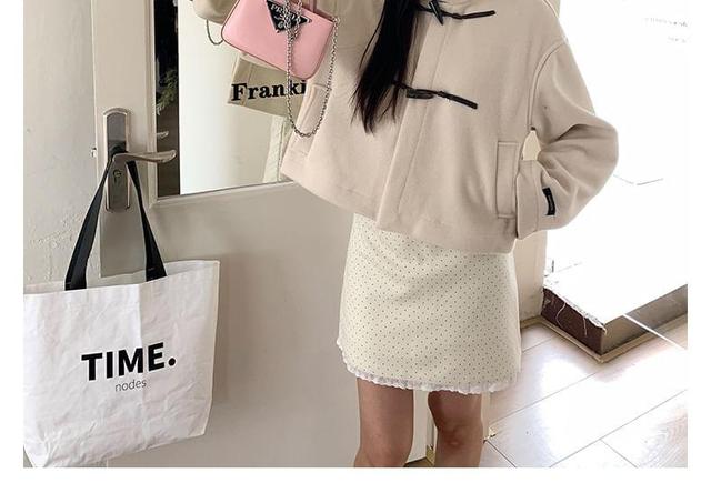 Mock Neck Frog Buttoned Plain Crop Jacket Product Image