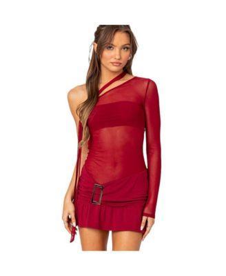 Womens One shoulder sheer mesh mini dress Product Image