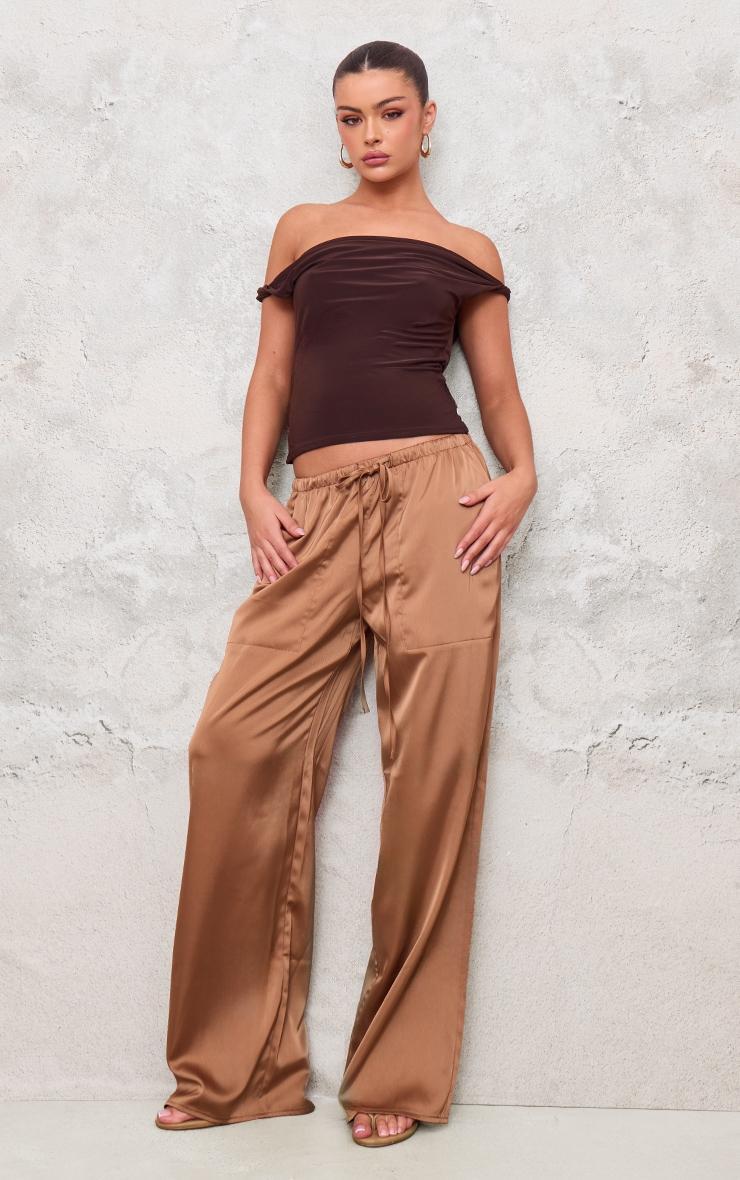 Chocolate Premium Satin Low Rise Drawstring Pants product image