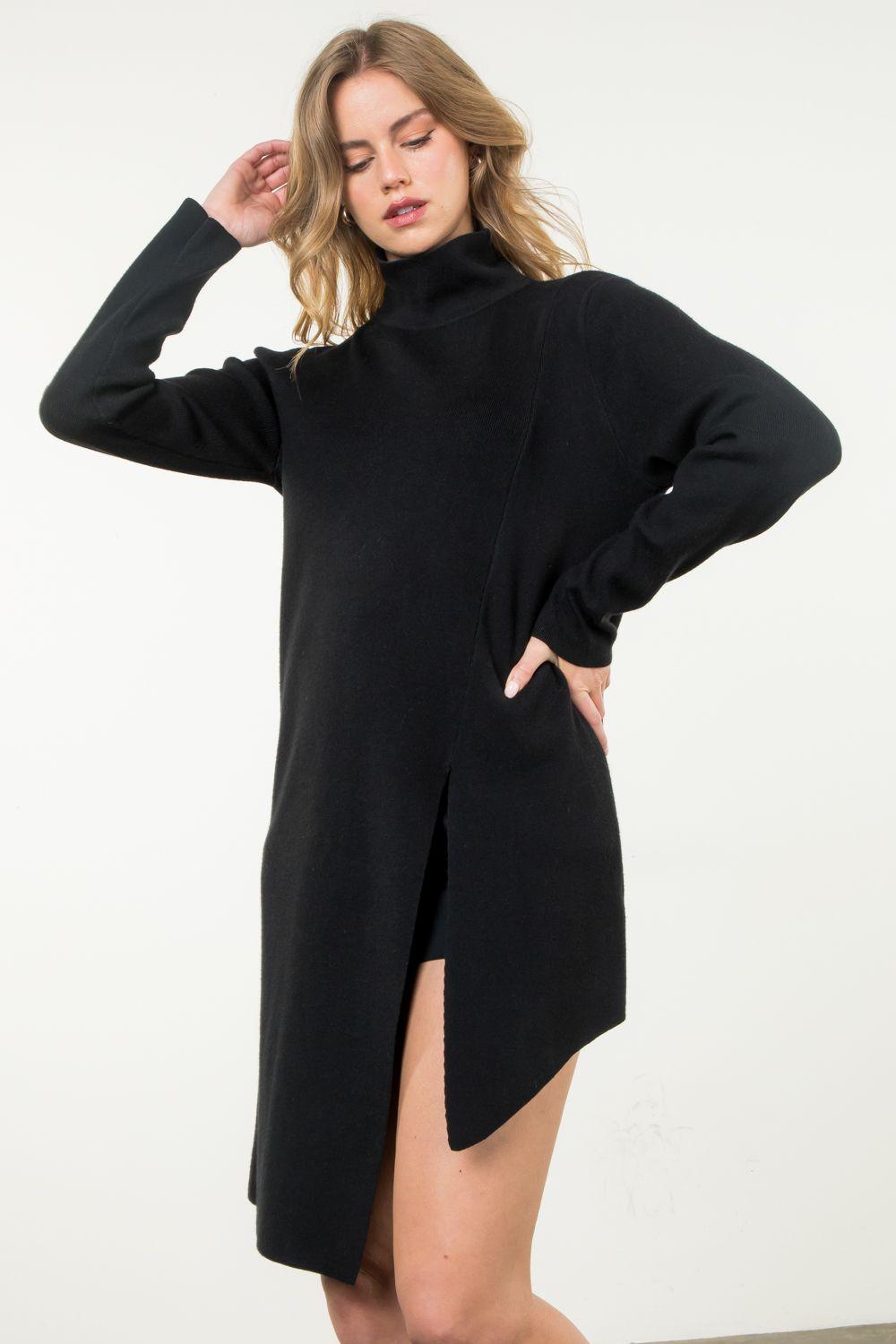 Turtleneck Slit Sweater Tunic Product Image