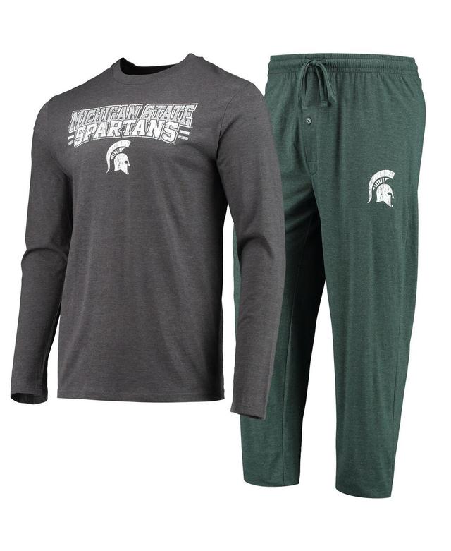 Mens Concepts Sport Green Distressed Michigan State Spartans Meter Long Sleeve T-shirt and Pants Sleep Set - Green, Heathered Cha Product Image