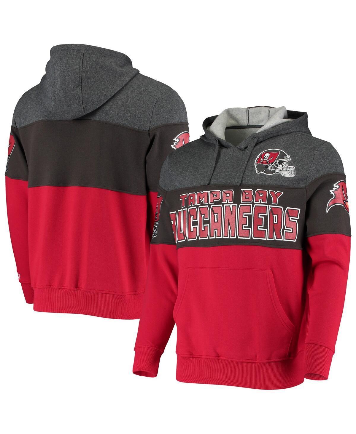 Mens Starter Heathered Pewter/Red Tampa Bay Buccaneers Extreme Fireballer Pullover Hoodie Product Image