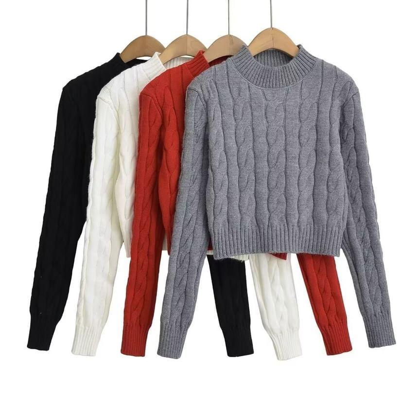 Mock Neck Cable Knit Sweater Product Image