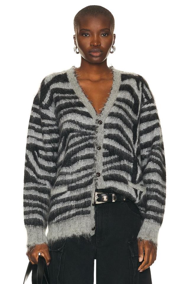 R13 Zebra Stripe Distressed Wool & Mohair Blend V-Neck Cardigan Product Image