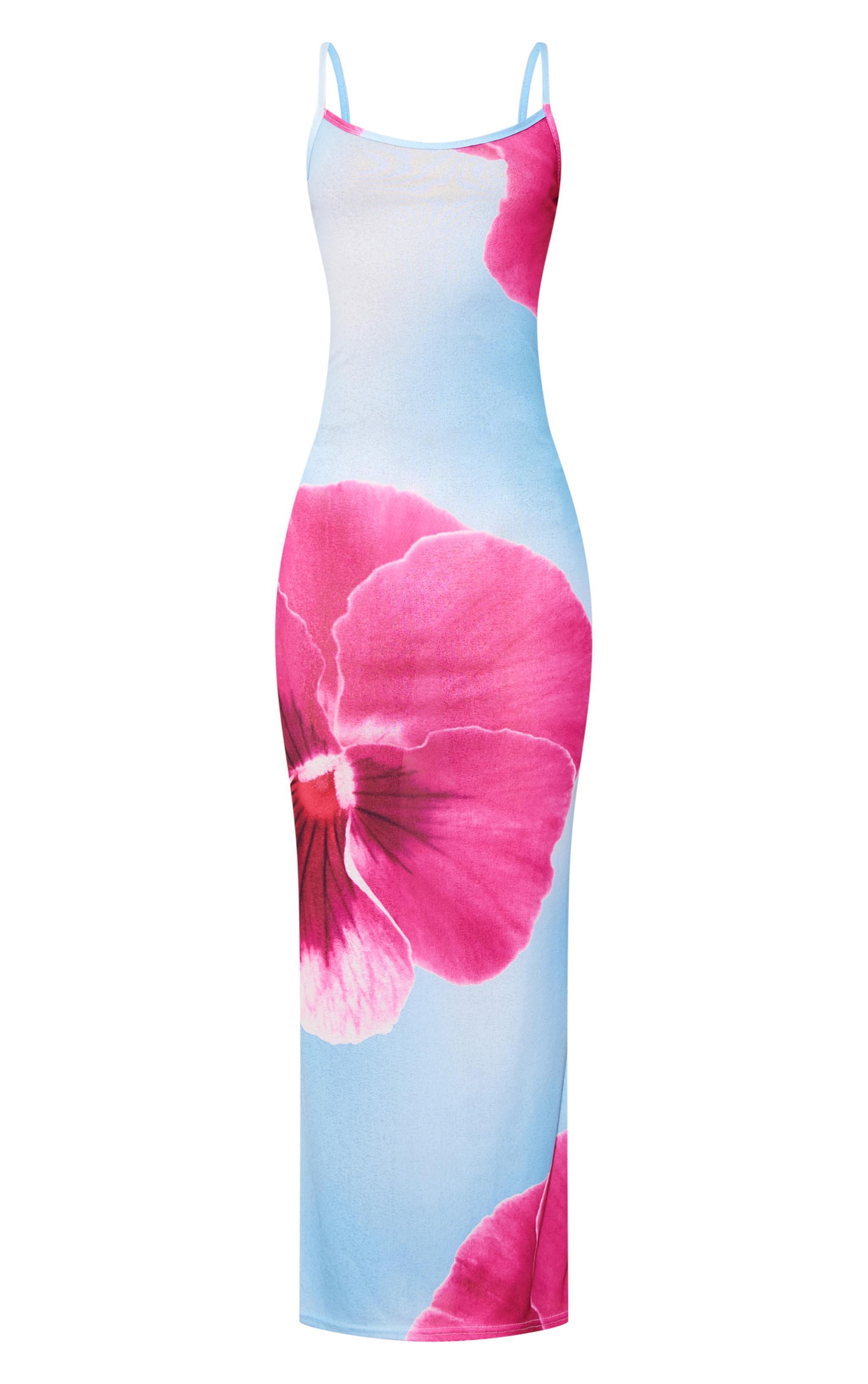 Blue Onion Skin Orchid Print Maxi Dress Product Image