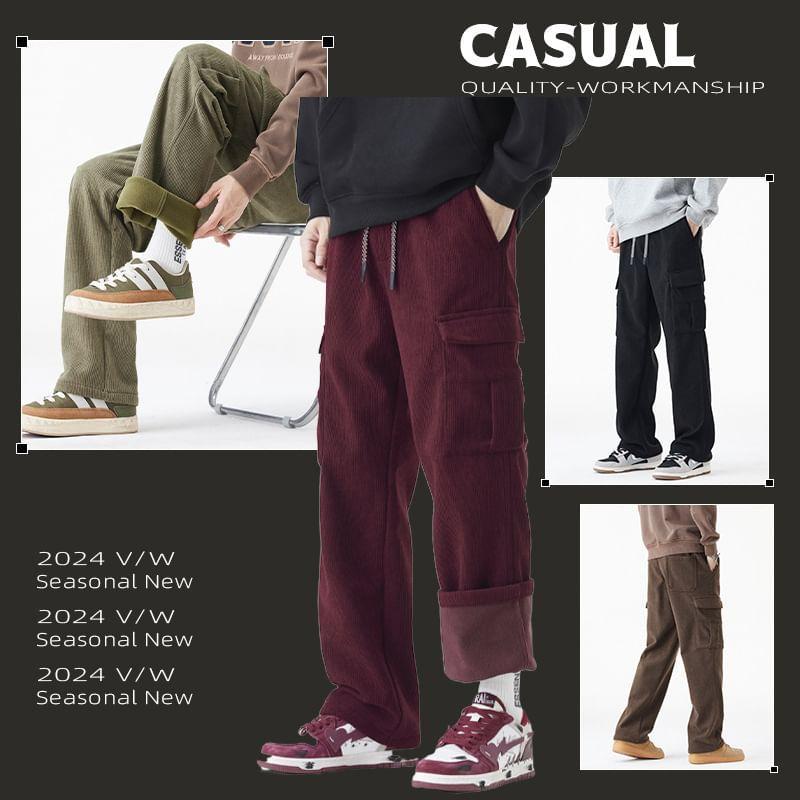 Drawstring Waist Plain Loose Fit Cargo Pants Product Image