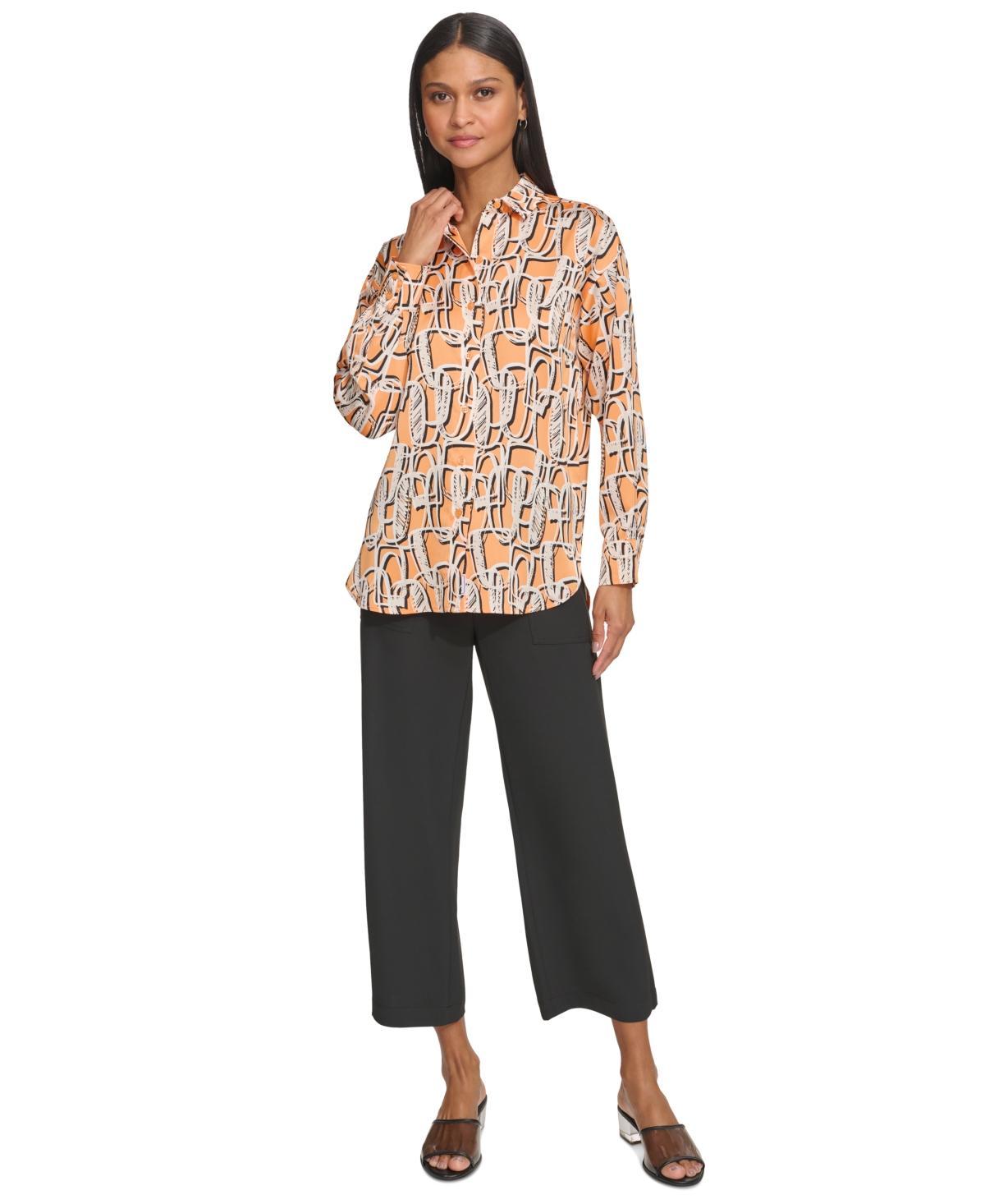 Karl Lagerfeld Paris Womens Abstract-Print Oversized Shirt Product Image