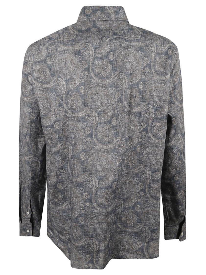 BRUNELLO CUCINELLI Patterned Straight Hem Shirt In Grey Product Image