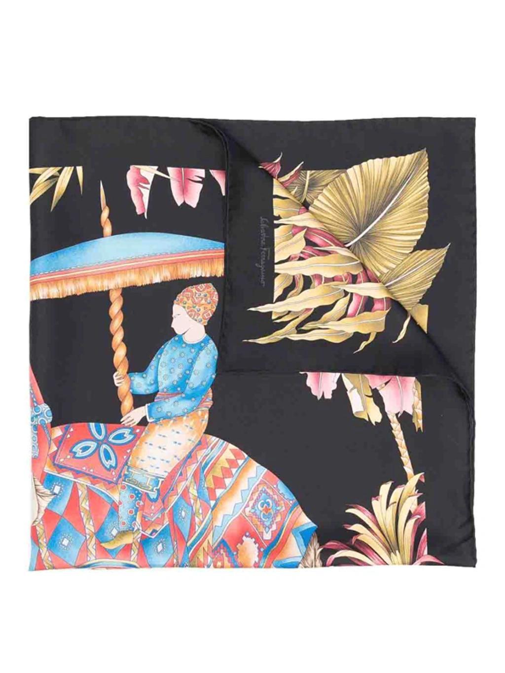 FERRAGAMO Printed Silk Foulard In Black Product Image