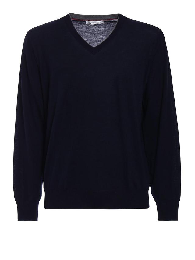 Dark Blue Wool Cashmere Pullover In Azul Oscuro Product Image