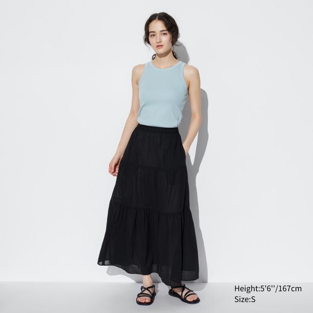 Womens Crinkle Cotton Tiered Skirt Black 2XS UNIQLO US Product Image