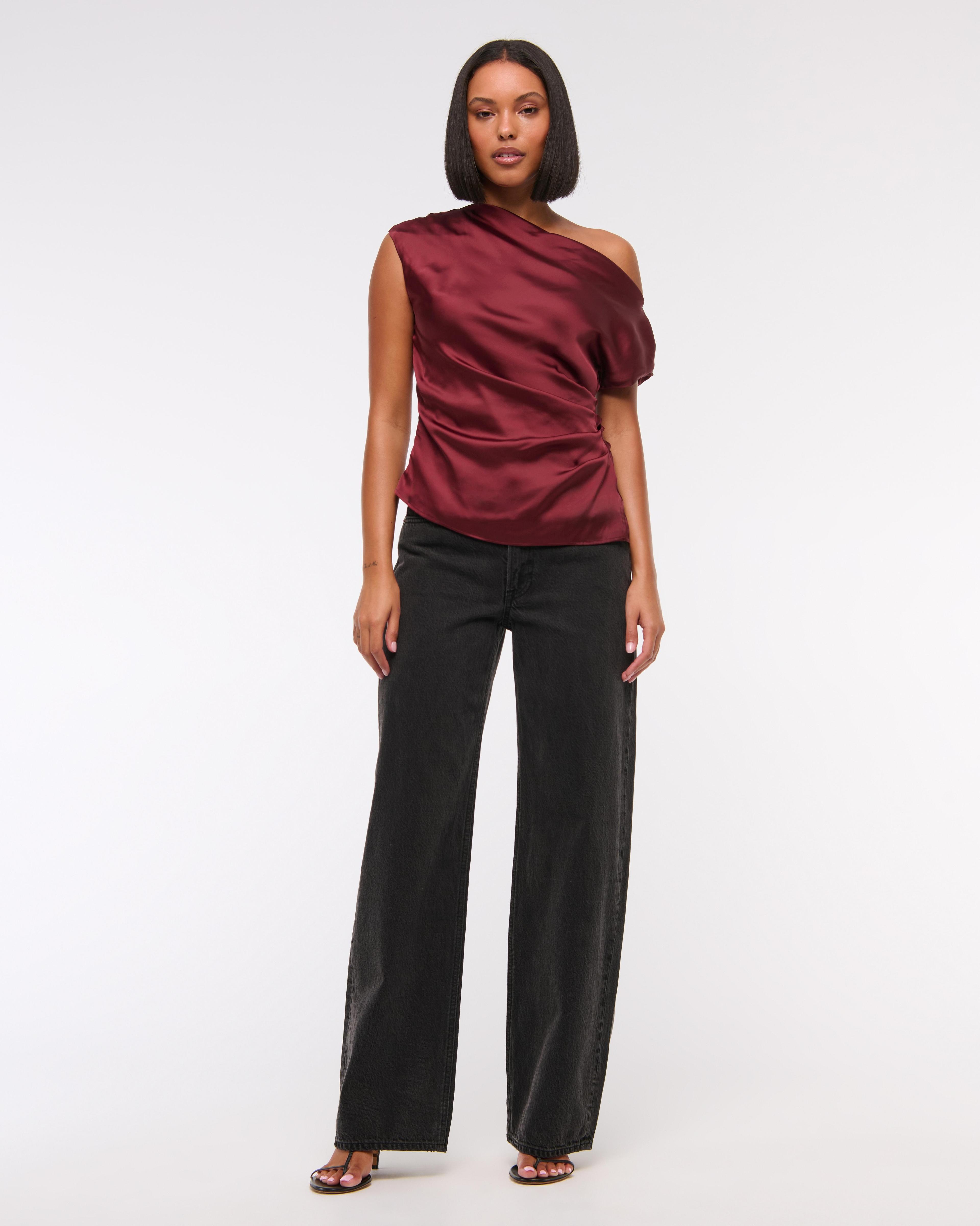 Asymmetrical Draped Satin Top Product Image