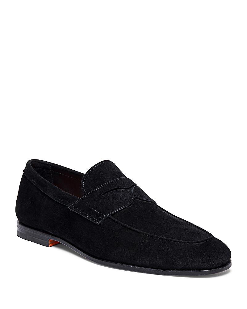 SANTONI Men's Carlos Suede Penny Loafers In Black Product Image