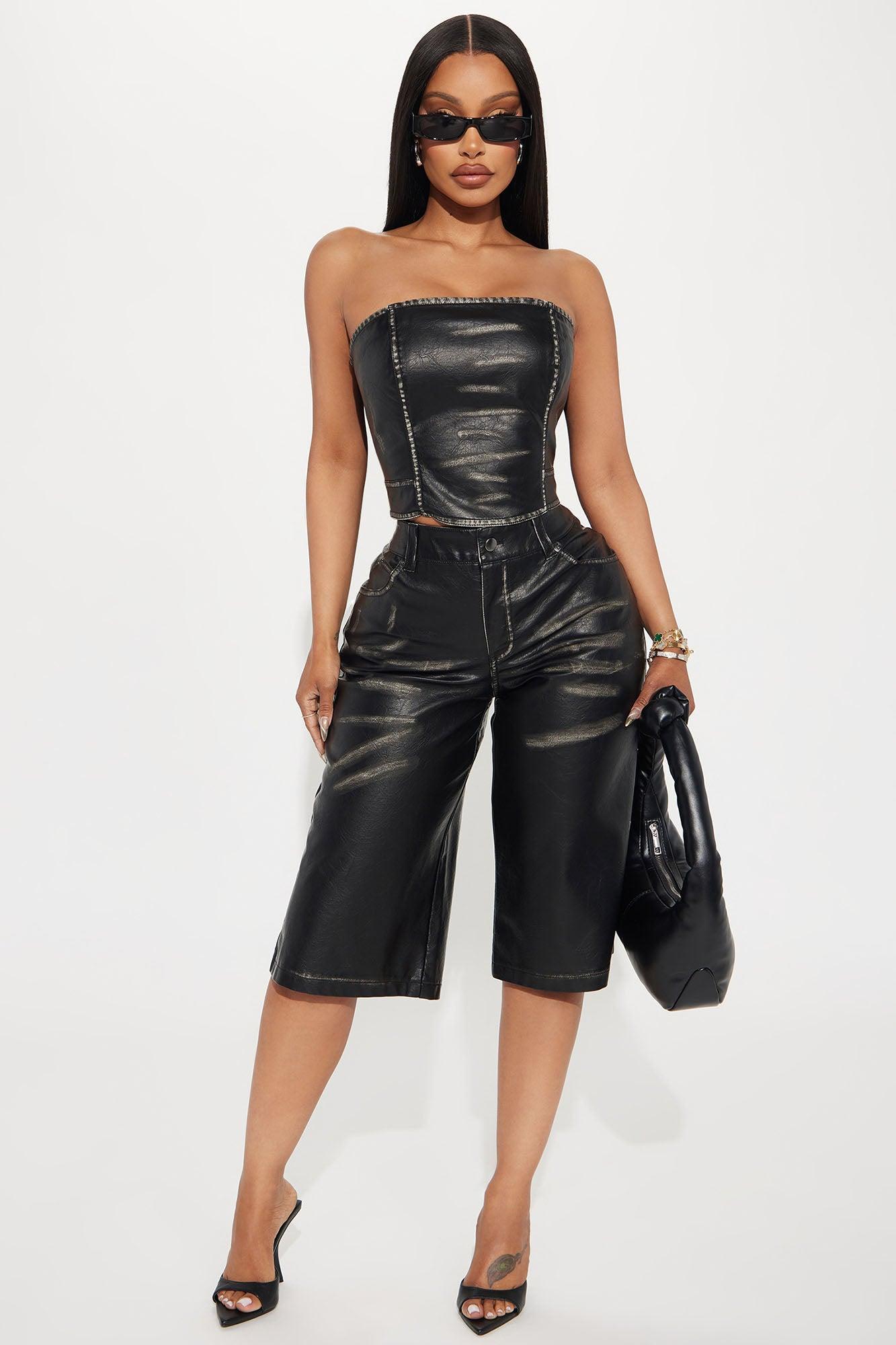 Thrill Faux Leather Short Set - Black Product Image