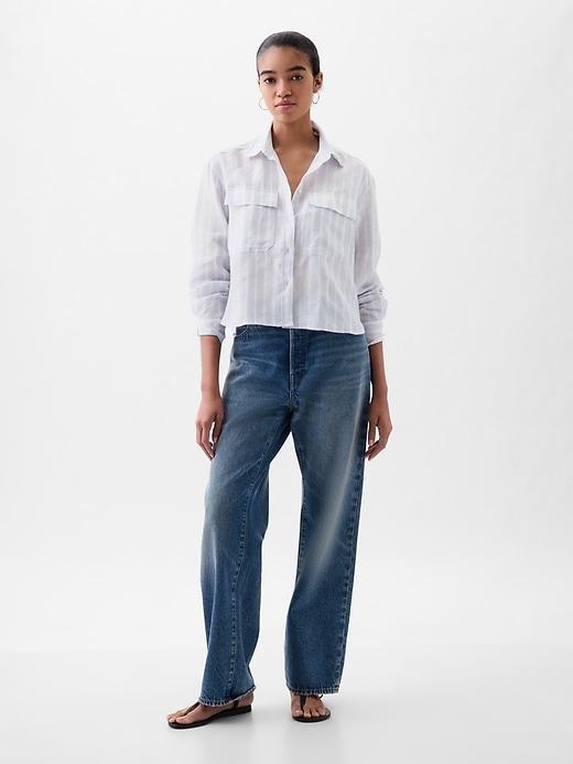 100% Linen Cropped Shirt Product Image