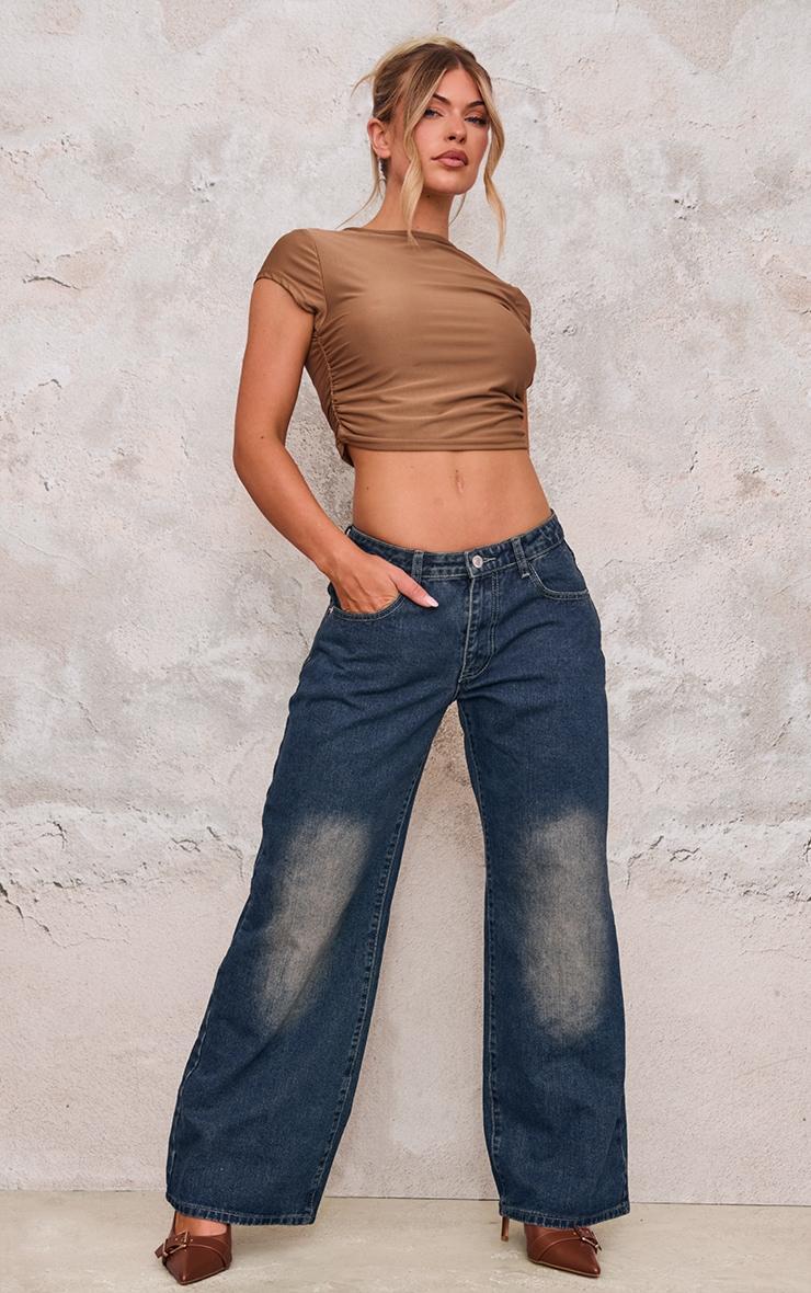 Taupe Slinky Ruched Detail Crop Top Product Image