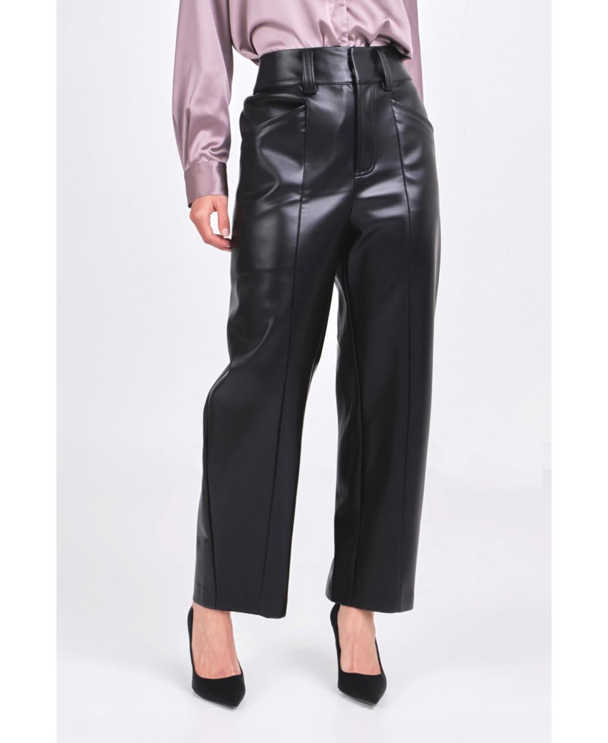 Womens Faux Leather Wide Pocket Pants Product Image