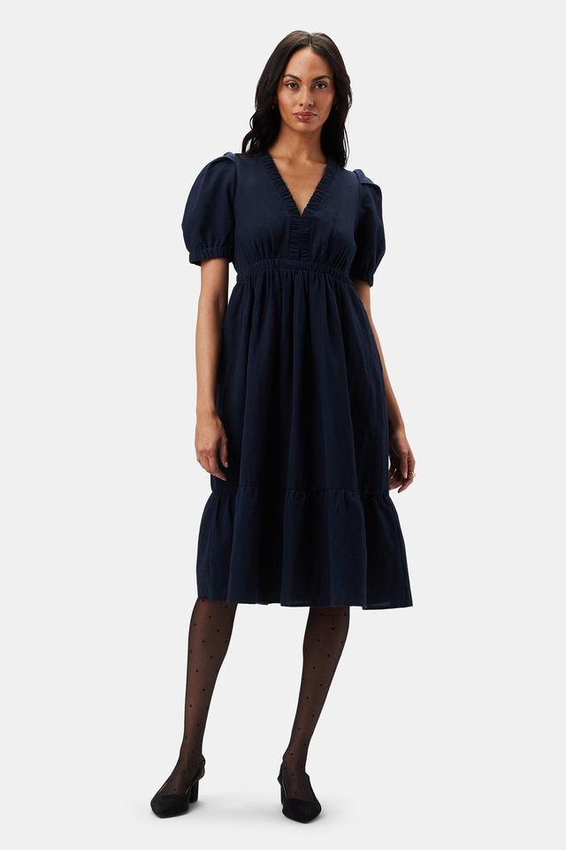 Danielle Cotton Linen Dress - Navy Blue Product Image