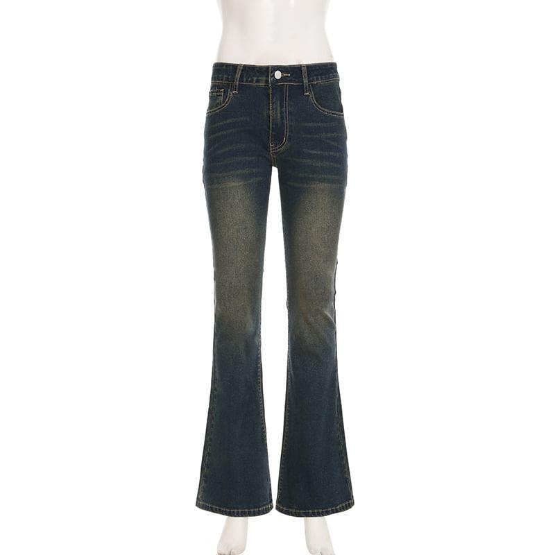 High Waist Washed Flared Jeans Product Image