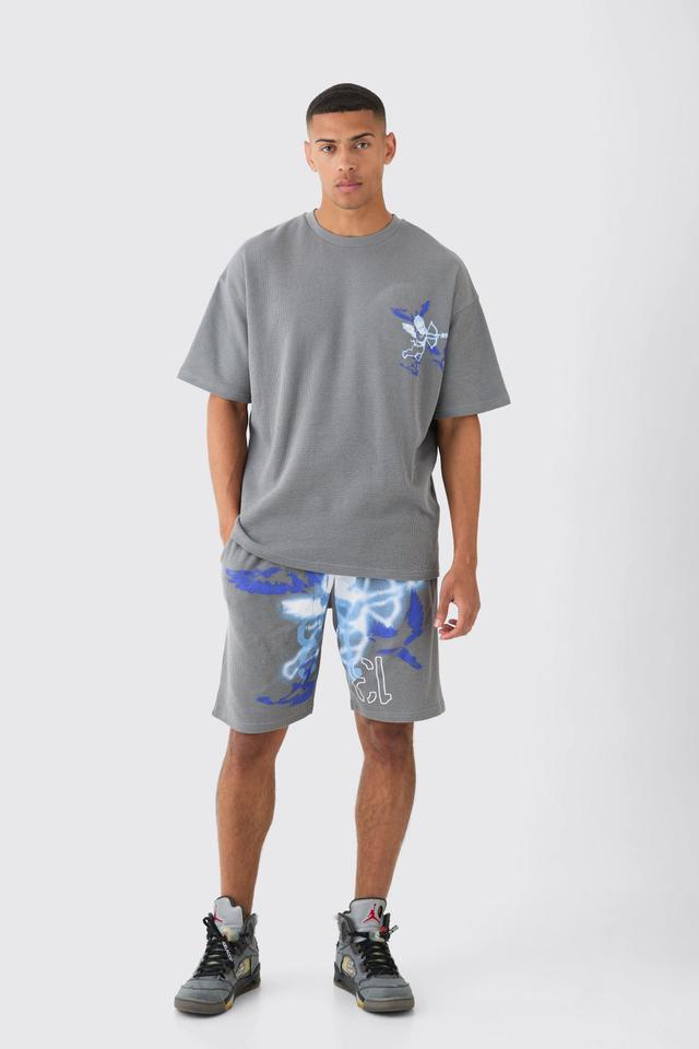 Oversized Gothic Waffle Large Graphic T-shirt & Shorts Set | boohooMAN USA Product Image