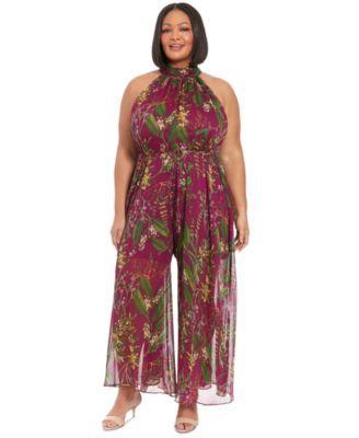 Plus Size Halter-Neck Printed Jumpsuit Product Image