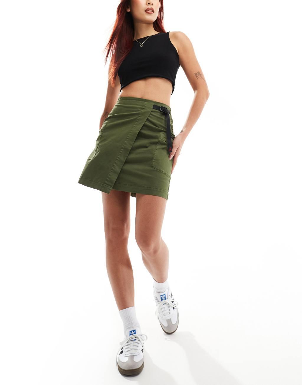 Gramicci cotton twill wrap detail cargo mini skirt in khaki product image