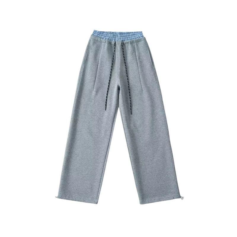 Drawstring Waist Mock Two Piece Straight Leg Sweatpants Product Image