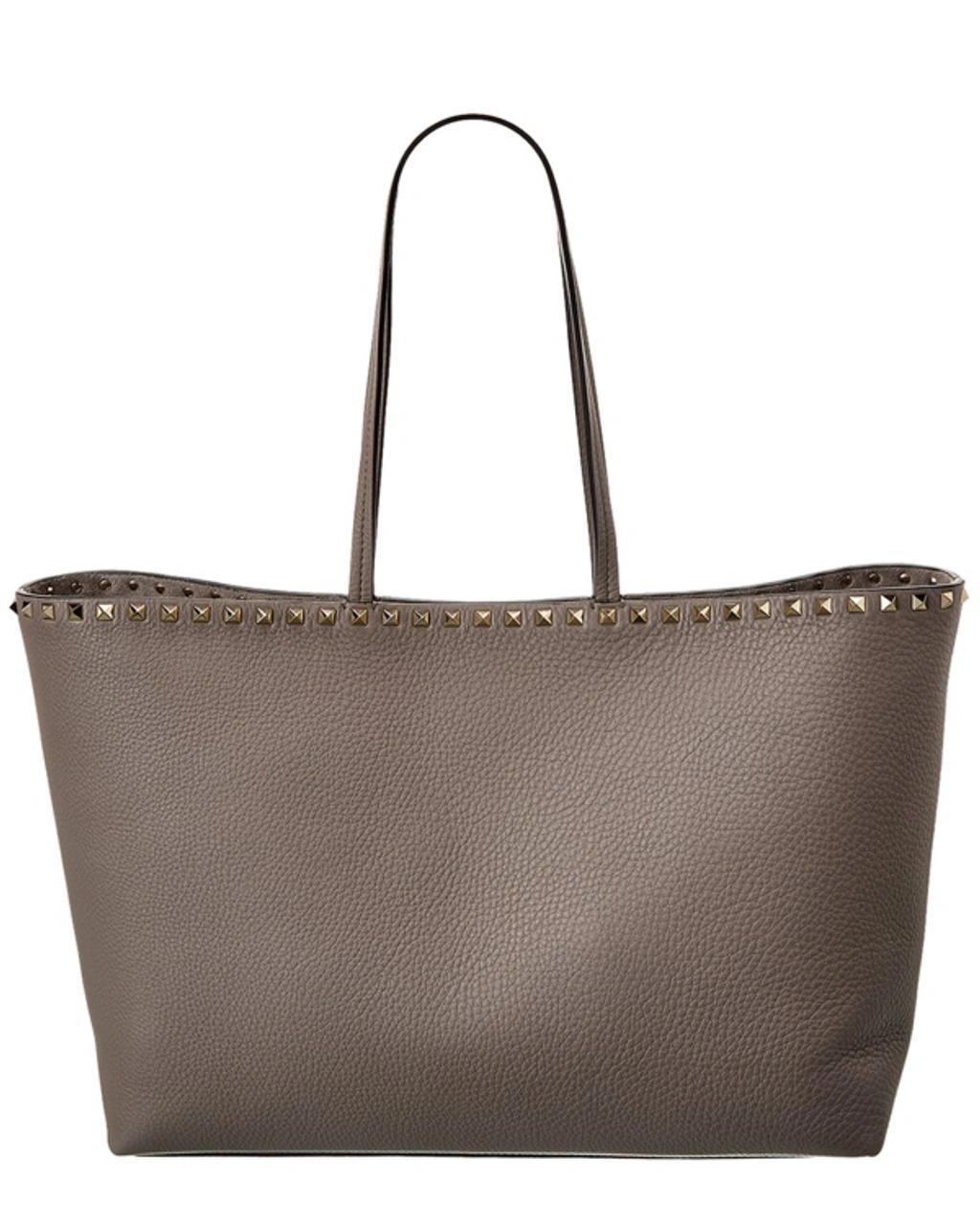 VALENTINO GARAVANI Valentino Rockstud Large Grainy Leather Shopper Tote In Brown Product Image