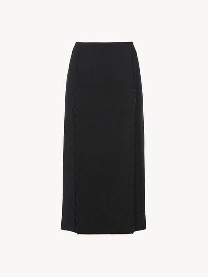 Scallop embroidered column skirt in fluid viscose product image