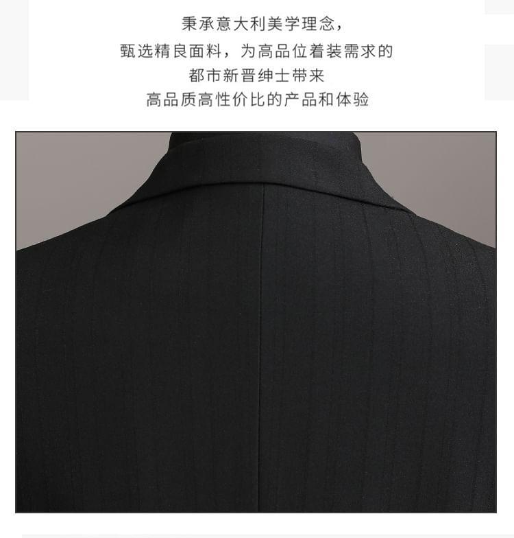 Set: Striped Double Breasted Blazer + Dress Pants + Vest Product Image