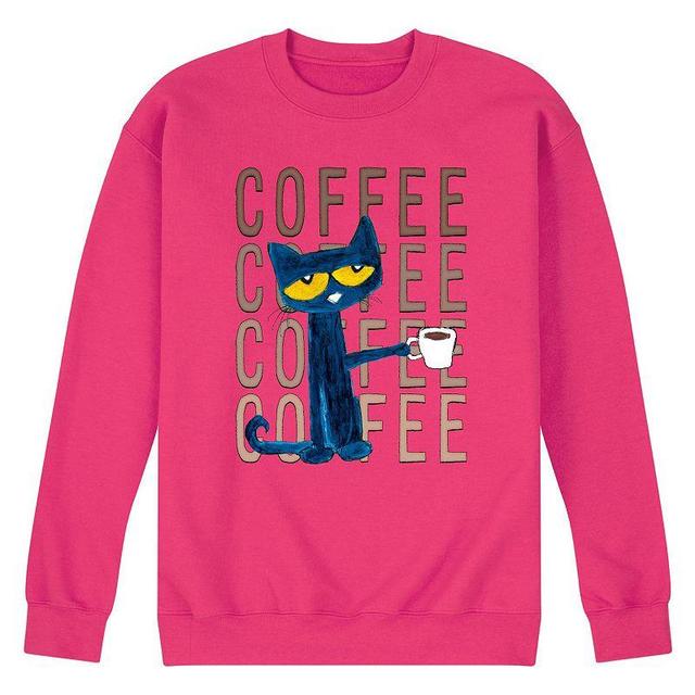 Mens Pete the Cat Pete With Coffee Fleece Sweatshirt Pink Product Image