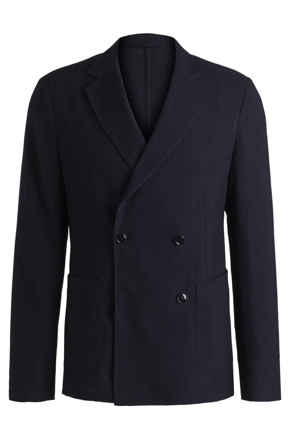 BOSS - Slim-fit blazer in patterned wool - Dark Blue Product Image