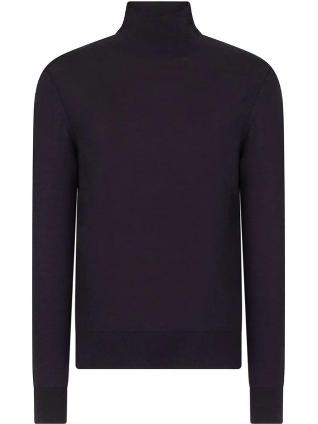 Cashmere-silk Roll-neck Jumper In Blue Product Image