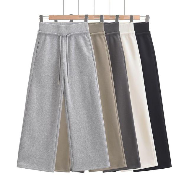 High Rise Plain Loose-Fit Wide-Leg Sweatpants Product Image