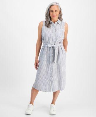 Petite Linen Sleeveless Shirt Dress, Created for Macy's Product Image