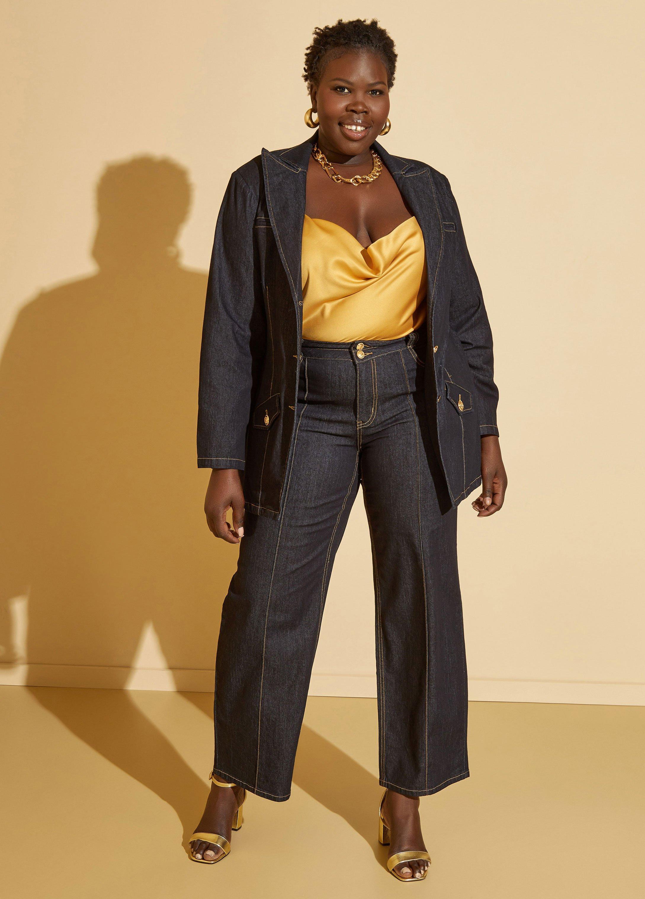 Plus Size Straight Leg Denim Trousers Ashley Stewart Product Image