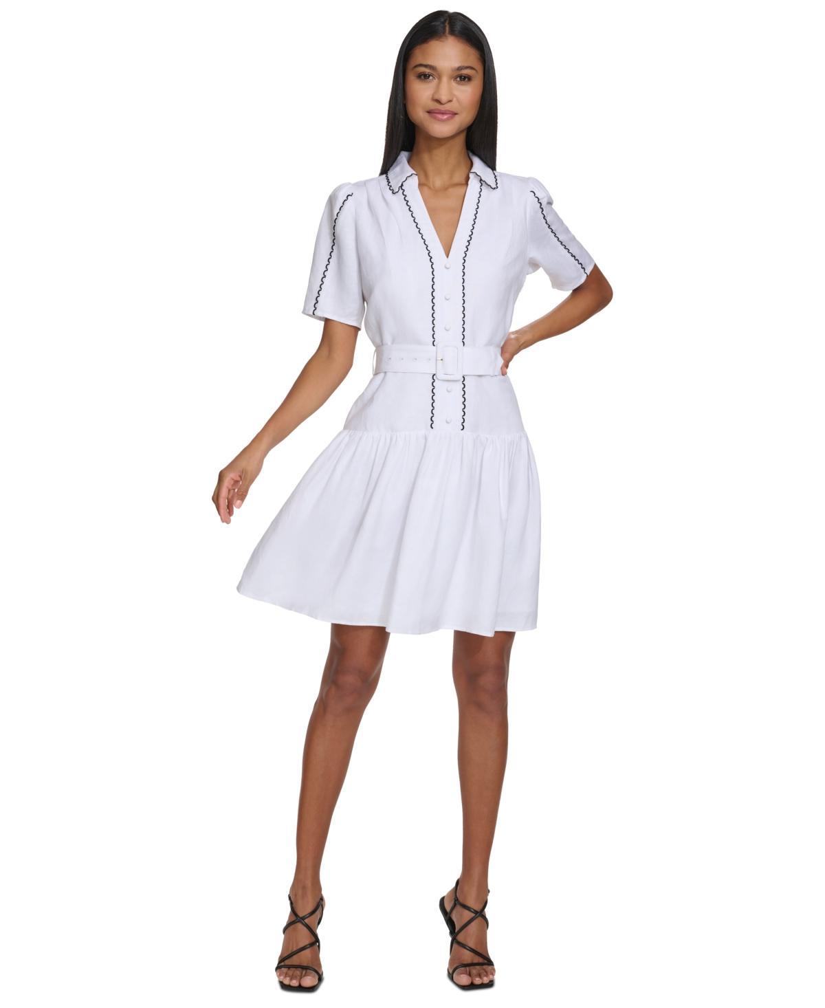 Karl Lagerfeld Paris Womens Puff-Sleeve Belted A-Line Dress Product Image