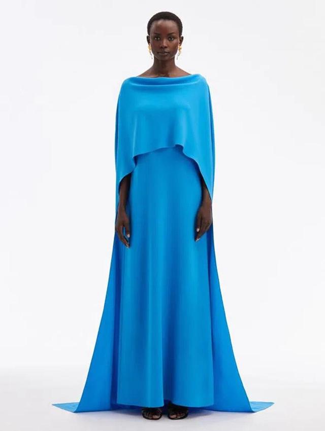 OSCAR DE LA RENTA Cowl Back Silk Georgette Caftan In Sapphire Product Image