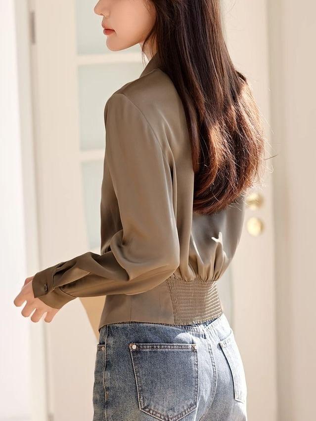 Long-Sleeve Plain Crop Shirt Product Image