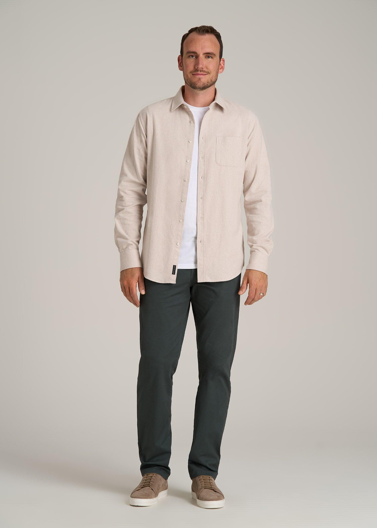 Nelson Flannel Shirt for Tall Men in Light Beige Dobby Product Image