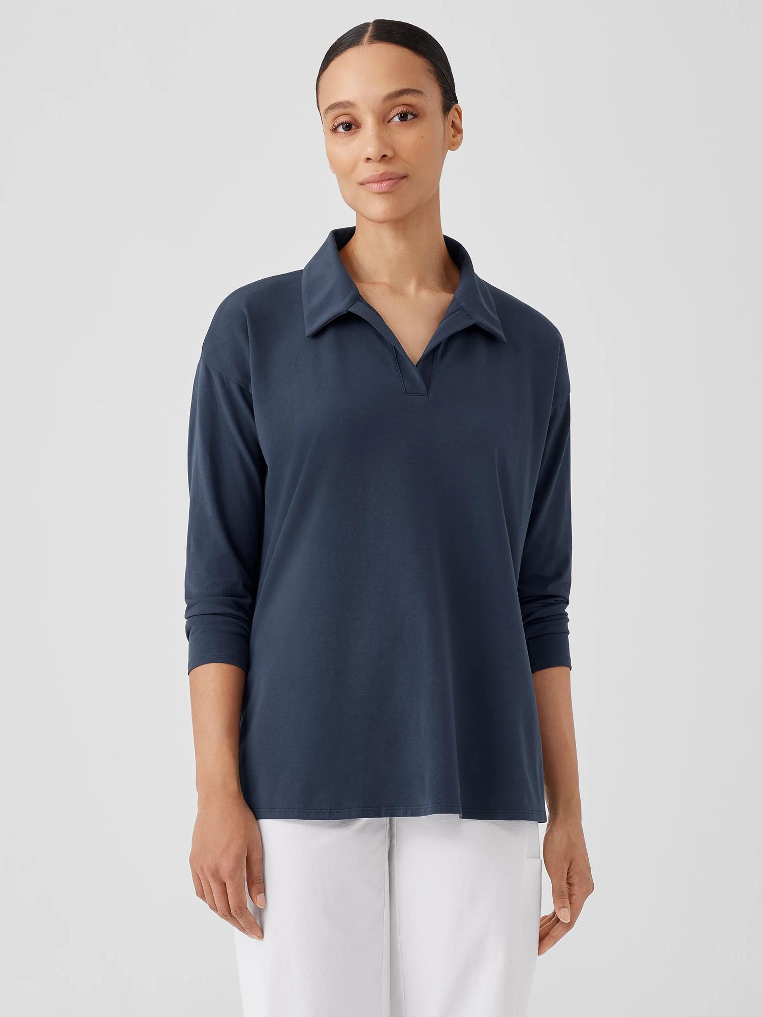 EILEEN FISHER Pima Cotton Stretch Jersey Classic Collar Topfemale Product Image