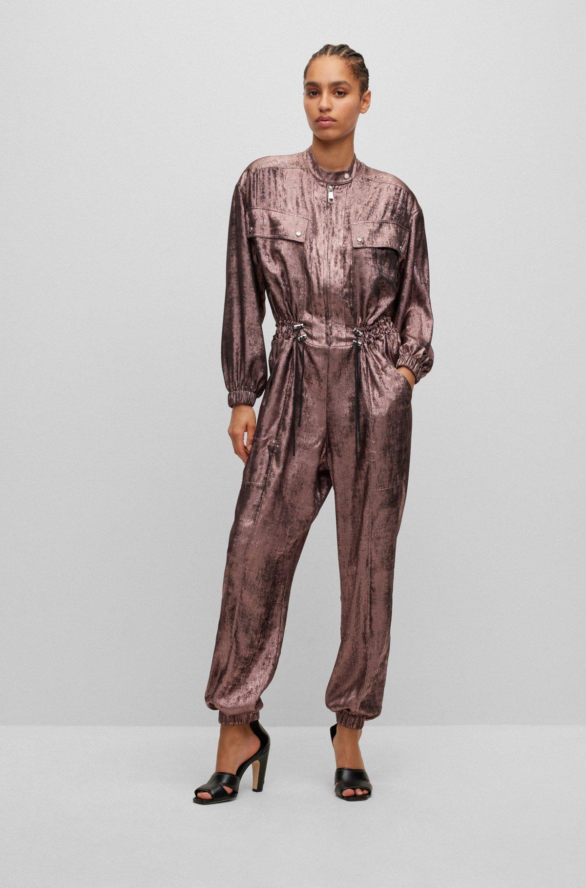 Relaxed-fit jumpsuit in metallic material with elastic waist Product Image