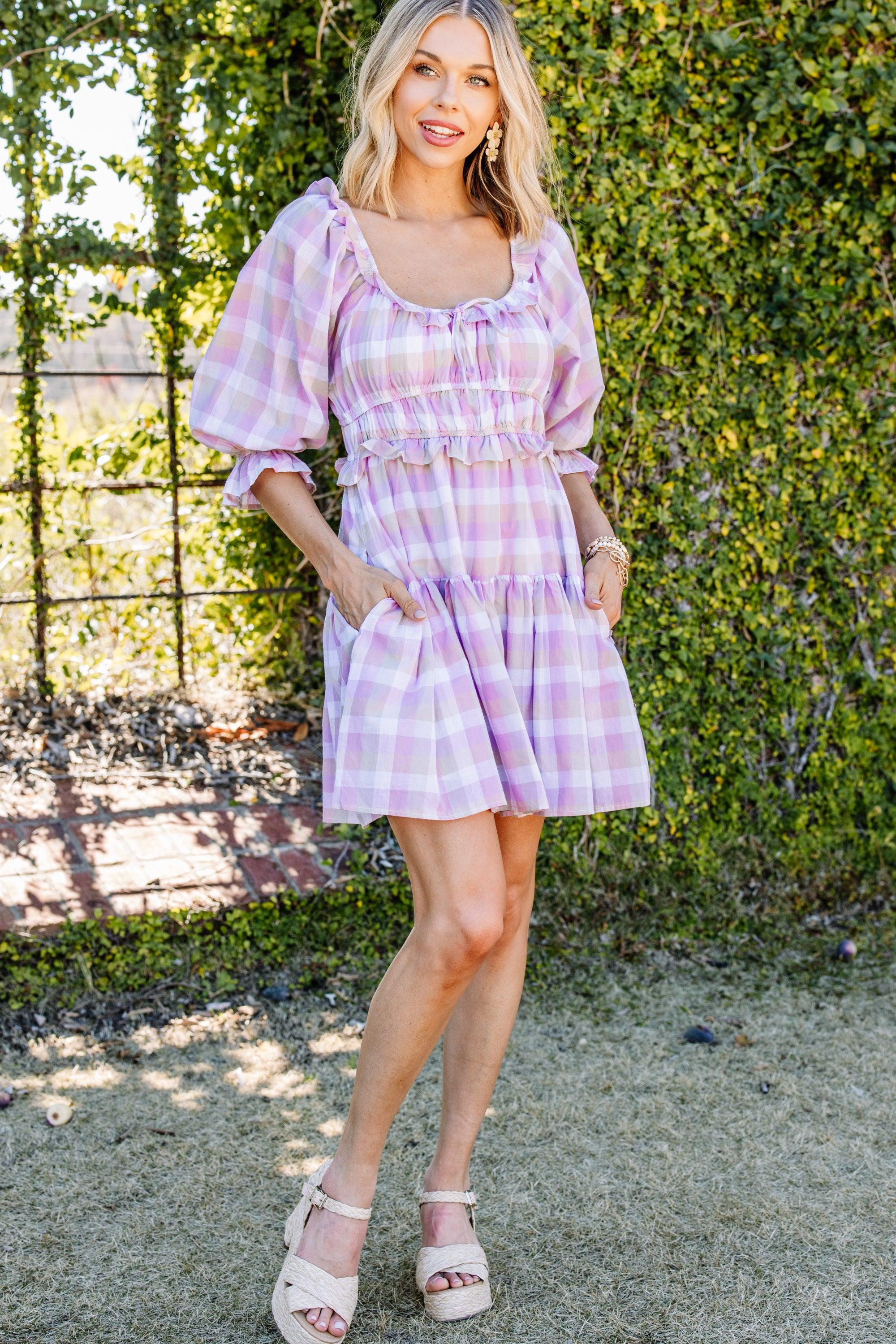 Lost In Love Lavender Purple Gingham Dress Female Product Image