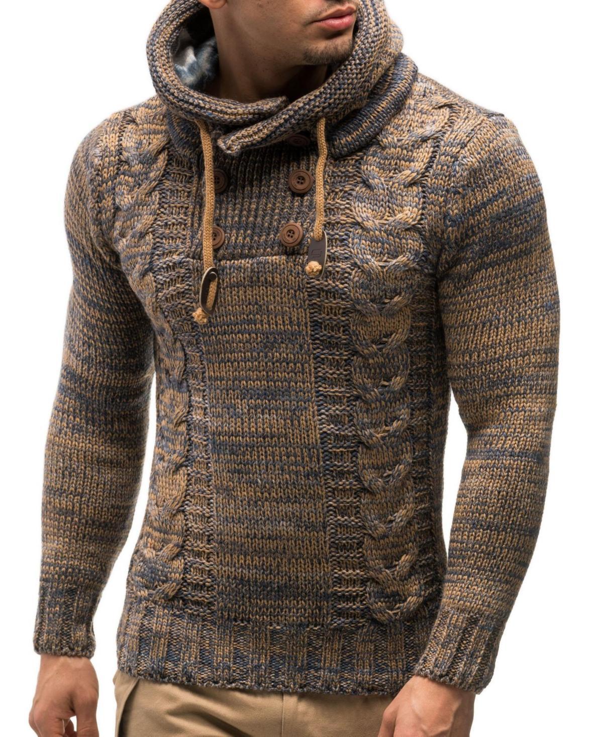 Leif Nelson Mens Knitted Sweater - Slim Pullover Sweaters For Men With Hoodie Product Image