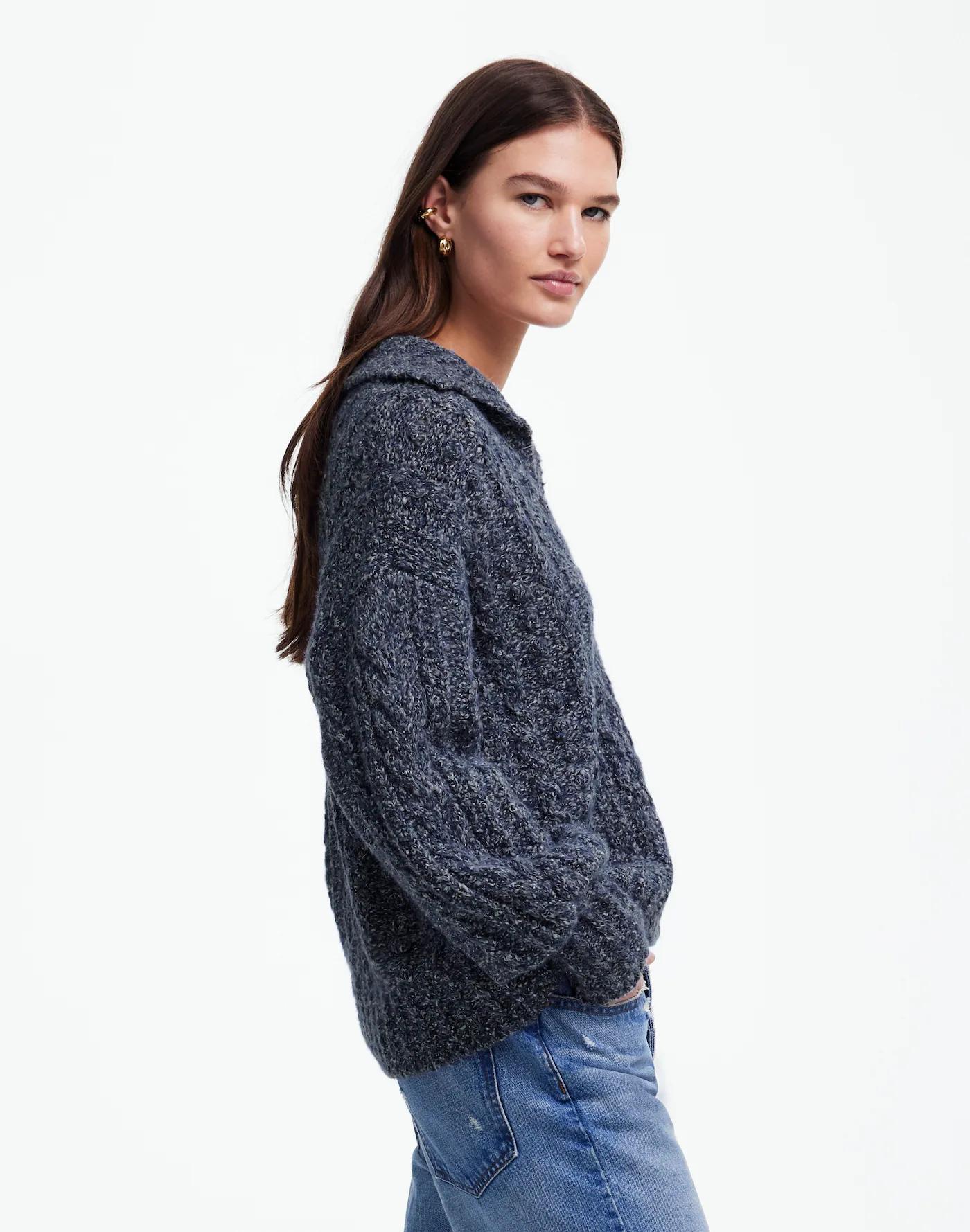 Cotton-Merino Wool Blend Cable-Knit Sweater Product Image