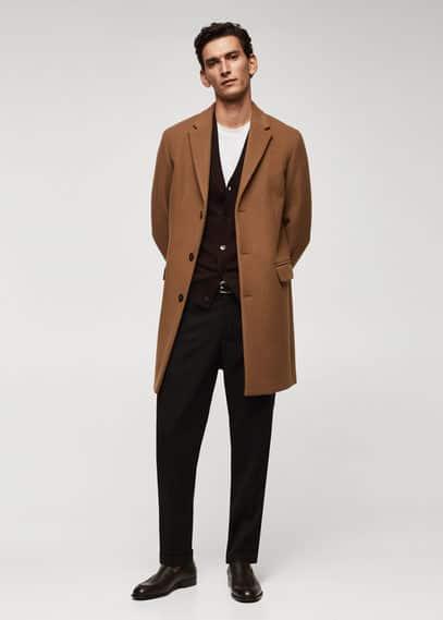 MANGO MAN - Long recycled wool coat medium brownMen Product Image