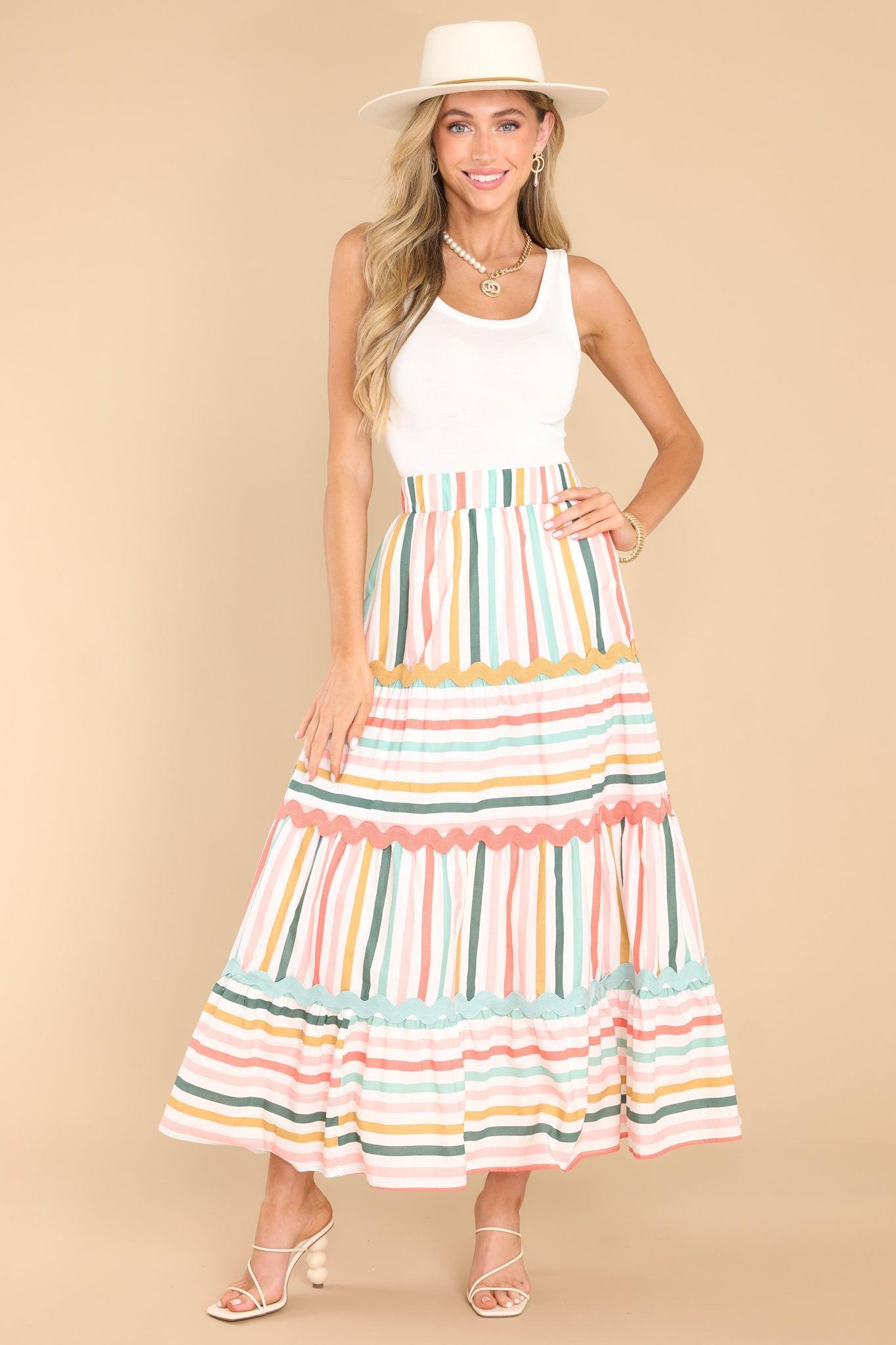 Aura Meet Me For Tea Desert Sage Multi Stripe Maxi Skirt Product Image