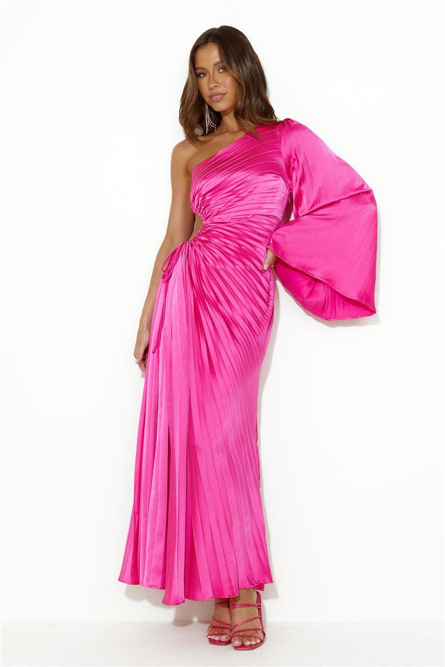 Land Of Beauty One Shoulder Maxi Dress Pink Product Image